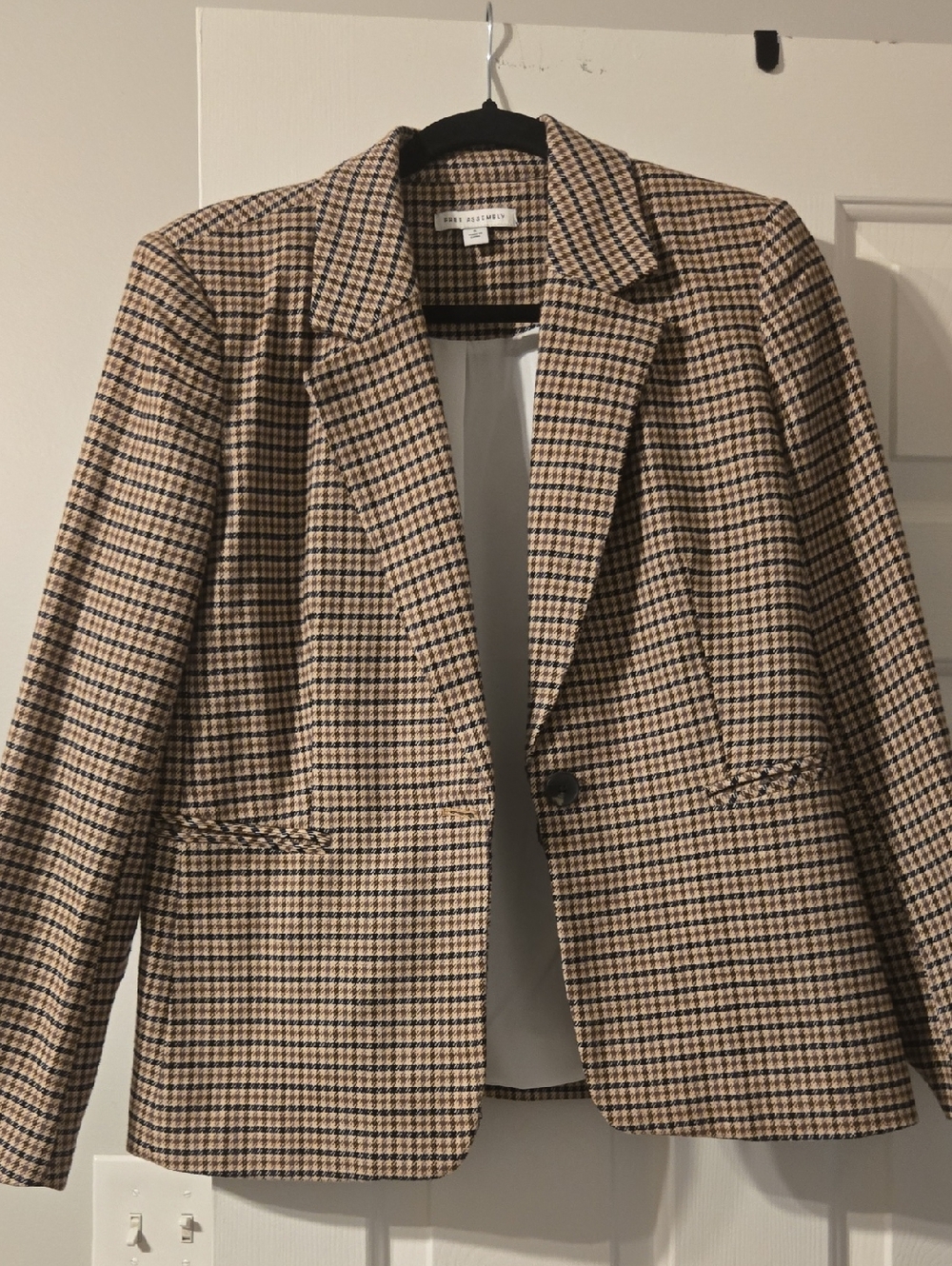 Petite Checked Tailored Blazer - Beige/Black